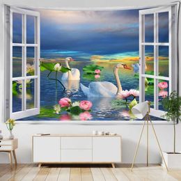 Big Tapestry Imitation Window Forest Tapisseries Paysage Peinture Mur suspendu Bohemian Style Psychedélique Mandala Home Decor R0411