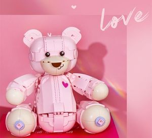 Liefdespop Teddybeer Topsteen Bouwstenen Liefde Teddy Portemonnee Speelgoed Kleine Roze Beer Cartoon Anime Modelbouw Bouwsteen Decoratiespeelgoed Kerstcadeau Speelgoed voor volwassenen