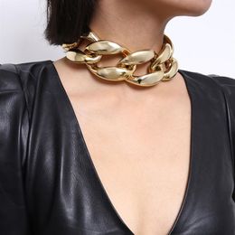 Gros épais lien cubain chaîne collier ras du cou pour les femmes esthétique or argent Hip Hop Punk Rock Grunge chaînes bijoux accessoires Bij202w