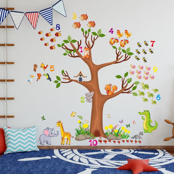 Grand arbre oiseau Mural pour chambre d'enfant chambre dessin animé Animal autocollant mural auto-adhésif maternelle décor Stickers muraux enfants cadeau