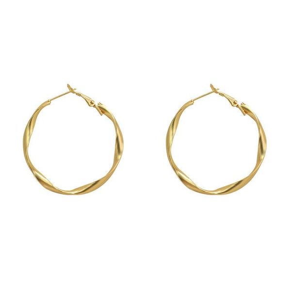 Boucles d'oreilles en forme de cercle torsadé pour femmes, bijoux de fête simples, ronds en métal doré 14K
