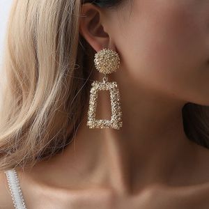 Grandes boucles d'oreilles Vintage pour femmes couleur dorée géométrique déclaration boucles d'oreilles métal boucle d'oreille suspendus bijoux tendance