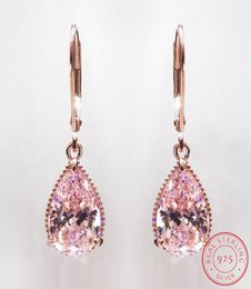 Grote vintage oorbellen voor vrouwen Rose Gold Color Stud Water Druppels Stone Earring 925 Silve Fashion Jewelry XE0292433026
