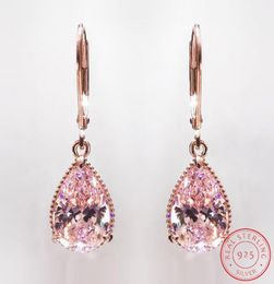 Grote vintage oorbellen voor vrouwen Rose Gold Color Stud Water Druppels Stone Earring 925 Silve Fashion Jewelry XE0299154725