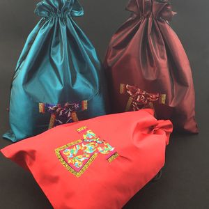 Bolsa de viaje para zapatos con bordado Vintage, tela de satén chino, bolsas de almacenamiento con cordón, bolsa para zapatos, bolsa para mujer, 10 unids/lote