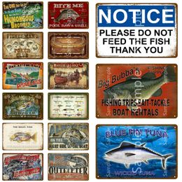 Grandes eaux pêche Shabby Chic métal étain signe Bar Pub décor extérieur pêcheur affiches poisson nu autocollant mural 30X20cm W03