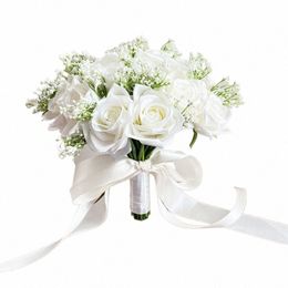 Big Wedding Bride Bouquet White Roses Artificiel Silk FRS Baby Breath Bridal Bridesmaids Gypsophip Mariage Acles 24 cm Z2CD #