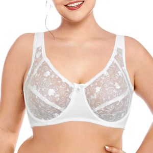 Gros soutiens-gorge blancs pour femmes dentelle bralette plus taille non rembourrée B C D DD E F 34 36 38 40 42 44 Lingerie sexy Floral Mesh Wire Bone 210623