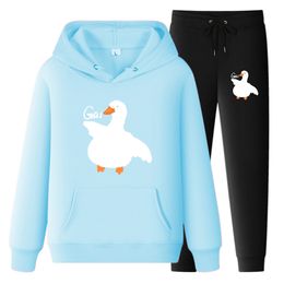 Big White Goose Printed Man Woman Tracksuitset Casual hoodie+broek 2 stks Sets Spring herfstmodepaar Streetwear unisex kleding
