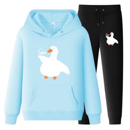 Big White Goose Imprimé Man Woman Tracksuis Set Sweat à capuche décontracté + Pantalon 2pcs Spring Automne Fashion Couple Streetwear Unisexe Vêtements