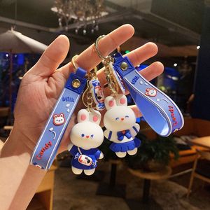Big White Rabbit Creative Keychain Cartoon Cute Keyring Key Hange poppen Book Bag Hanger Keychain