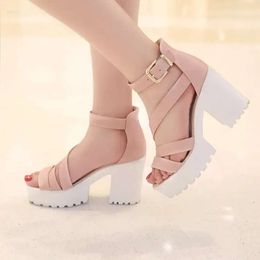 Big Women Size Sandals d'été 2024 plate-forme femelle talon épais talons hauts Peep Toe chaussures Sandalias Plataforma B6f S