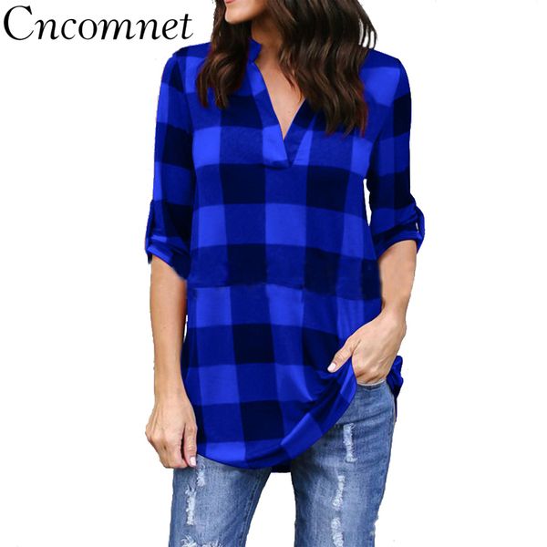 Big Yard Sping Automne Plaid Imprimé Tops Femmes Sexy Casual Lâche Blouses Grande Taille Femme Survêtement Dames Chemise 201130