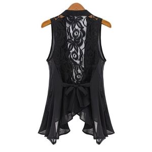 Grote Yards Chiffon Vest in de lange sectie Chiffon Kant Vest Jas Stand Kraag Asymmetrische Zoom Chiffon Vest Tops S-XXXXXL 210909