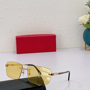 Big Yellow Designer Glasses Gafas de sol Mujer Gold Frame Polarize Vintage Square 59mm Eyewear para hombres Carti Rimless Sun Glasses Oversize Acai