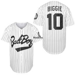 Biggie Smalls Baseball Jersey 10 Badboy 90S Hip Hop Película para hombre Colplay Camisa Todo cosido Tamaño de EE. UU. SXXXL 240122