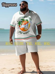 Biggmans 7xl 8xl 9xl Plus taille de taille pour hommes shorts à manches courtes imprimées de la plage d'été mode confortable big man vêtements 240517