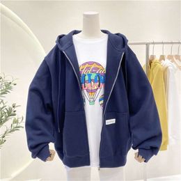 Biggorange plus size pullovers hoodies vrouwen bruin blauwe zip-up sweatshirt zomer jas oversize kleding vintage zakken tops 210928