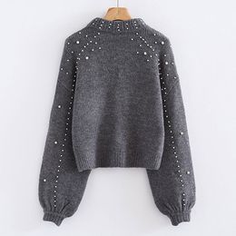 Bigsweety femmes col roulé chandails perle perles Pull automne hiver chaud lanterne manches femmes Pull Pull tricoté pulls