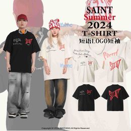 Camiseta holgada de manga corta con estampado de letras de Saint Michael de Bigthing Trendy K2EO