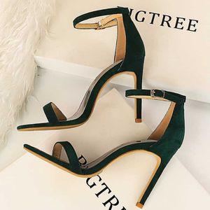 BigTree Summer Suede Hollow High Stiletto Fashion Sandles Women Heel Ladies Shoes Women's Sandals T230208 67579's