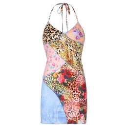 Biikpiik Halter Skinny Print Dames Mini Jurken Casual Streetwear Rework 2020 Camisole Sexy Party Draag Vrouwelijke Modejurk X0521