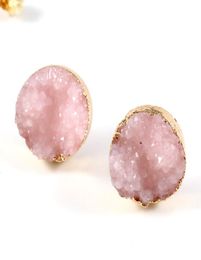 Bijoux 1 paire Natural Druzy Stone Oreing Fashion Simple Stud Oreads Oread Color rose rouge Round Drusy Eored for Women Jewelry1081129