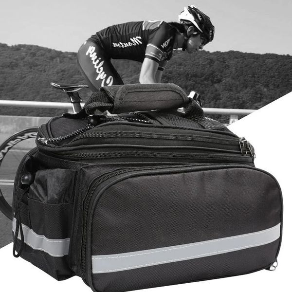 Bicicleta 3 en 1 bolso de maletero de bicicleta impermeable MTB Large Capacidad Equipaje de viaje de viaje Papillas de asiento trasero 231227