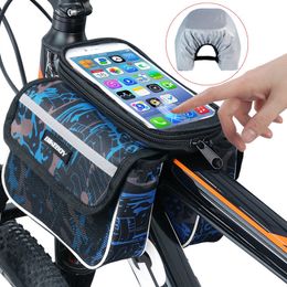 Bolsa para bicicleta, bolsa para teléfono con tubo superior para bicicleta, bolsa de almacenamiento para bicicleta, soporte para teléfono con pantalla táctil impermeable, accesorios de bolsillo para ciclismo, herramientas deportivas