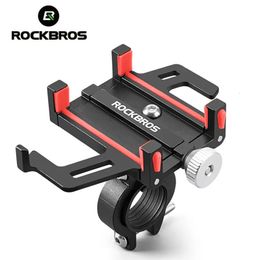 Cestas de bicicletas ROCKBROS Soporte para teléfono Motocicleta Bicicleta eléctrica Smartphone CNC Soporte de aleación de aluminio Cinco garras Soporte para teléfono de bicicleta mecánica 231204