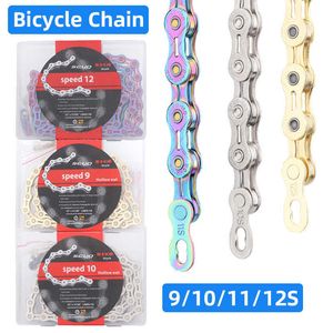 Cadenas de bicicleta MTB bicicleta de carretera 9 10 11 12 velocidades semihueca ultraligera galvanoplastia colorida cadena de bicicleta de eslabones dorados 116/126 0210