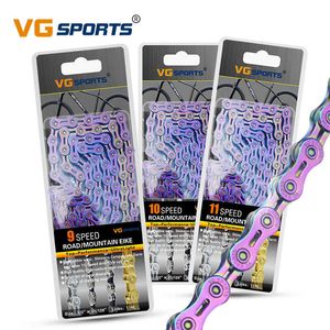 Cadenas de bicicleta VG sports 9 velocidades 10 velocidades 11 velocidades semi-hueco ultraligero 116L colorido cadena de bicicleta de siete colores montaña / carretera 0210