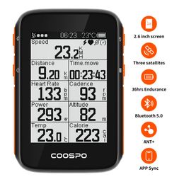 Ordinateurs de vélo COOSPO BC200 Ordinateur de vélo sans fil GPS Compteur de vitesse de vélo Compteur kilométrique 2.6in Bluetooth5.0 ANT APP Sync Altitude de pente 230906