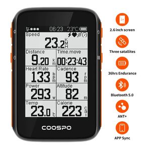 Ordinateurs de vélo COOSPO BC200 Ordinateur de vélo sans fil GPS Compteur de vitesse de vélo Compteur kilométrique 2.6in Bluetooth5.0 ANT APP Sync Altitude de pente 230928