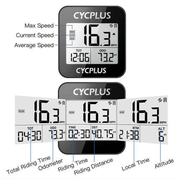 Ordinateurs de vélo CYCPLUS G1 GPS Ordinateur de vélo Compteur de vitesse étanche Compteur kilométrique sans fil Accessoires de vélo avec support de montage 298D