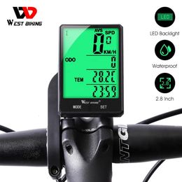 Fietscomputers WEST BIKING Fietscomputer met groot scherm, 2,8 inch, Draadloze fietscomputer met kabel, Waterdicht Snelheidsmeter, Kilometerteller, Fietsen Stopwatch 230928