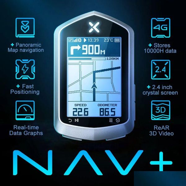 Computadoras para bicicletas Xoss Nav Plus Nav2 2.a computadora GPS Montar en bicicleta Ciclismo Mapa Ruta Navegación Carretera Velocímetro inalámbrico Odómetro Dr Dhj9J