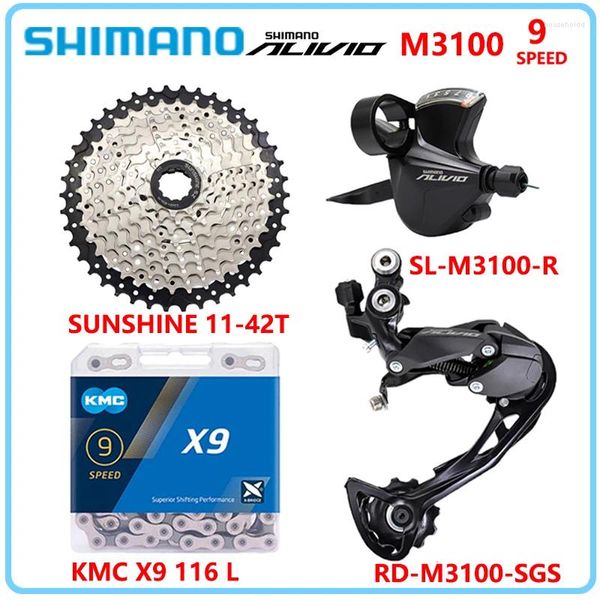 Desviadores de bicicletas SHIMANO ALIVIO M3100 1X9 Kit de velocidad para MTB 9V Desviador trasero 36/40/42T Cassette KMC X9 Grupo de cadena Piezas de bicicleta