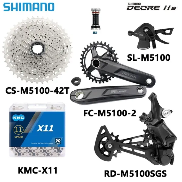 Dérailleurs de vélo SHIMANO Deore M5100 11 vitesses pédalier 32T 34T 36T 170 175mm groupe SL RD dérailleur Cassette 11-42T/51T X11 chaîne K7 11V