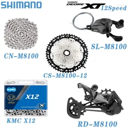 Desviadores de bicicletas SHIMANO DEORE XT M8100 Grupo de 12 velocidades RD-M8100-SGS Desviador trasero y SL-M8100-R 10-51T Cassette CN/KMC Cadena original