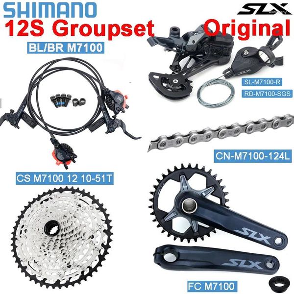 Desviadores de bicicletas Shimano Slx 12v M7100 Groupset Shifter Desviador trasero 10-51T K7 Cassette Disco Freno Juego de bielas Cadena BB 12S Kit completo