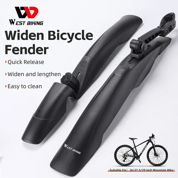 Garde-boue de vélo WEST BIKING Garde-boue de vélo 26/27,5/29 pouces VTT pneu avant arrière garde-boue de vélo allonger la roue vtt garde-boue à dégagement rapide 231214