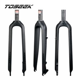 Fourches de vélo Tosearch Matte 3K Fourche de montagne en fibre de carbone 1 1 8 "Frein à disque rigide VTT Vélo 26 27 5 29er Tube droit 28 6mm 230825