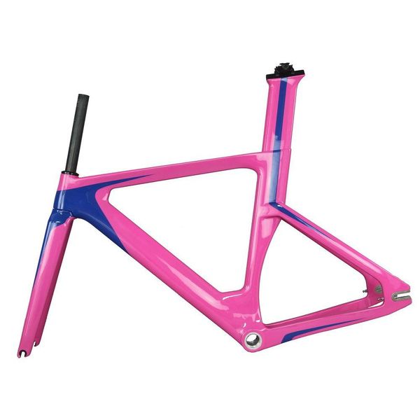 Cuadros de bicicleta Nuevo Aero Track Frame TR013 Engranaje fijo Diseño personalizado Pintura azul polvo BSA Fibra de carbono T800 Entrega de gotas Deportes al aire libre C Dhsuj