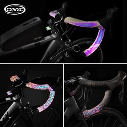 Componentes de manillares de bicicleta Cintas de manillar de velocidad noctilucente de carretera Luz reflectante Dazzle Cinta de barra de ciclismo PU Cuero Colorido Bicicleta Tenedor Grip 230607