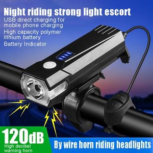 Vélo Guidon Composants T6 Vélo Lumière USB Charge Corne Phare Vtt Montagne Avant Lampe Lampe De Poche Lanterne Torche Accessoires 230206