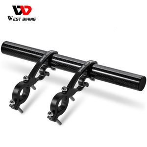 Componentes de manillar de bicicleta WEST BIKING MTB Extensor de manillar de carbono Carretera Manija integrada Barra de aluminio Luz de computadora Soporte de teléfono 230808