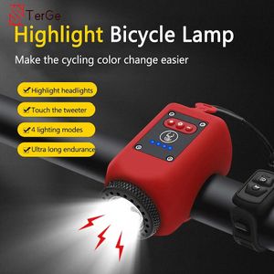 Klaxons de vélo Feu avant COB de vélo avec klaxon fort USB rechargeable sonnette de vélo de montagne électrique lampe de poche de cyclisme de nuit accessoires VTT 231101
