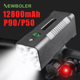 Lumières de vélo 10000mAh Lumière de vélo avant USB rechargeable 12800mAh Phare de vélo 4P90 4P50 LED Lampe de poche super lumineuse Feux avant arrière arrière 230904