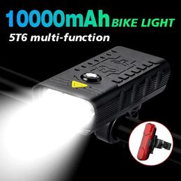 Lumières de vélo 10000mAh lumière USB Rechargeable 3000 Lumen phare de vélo 5T6 lampe de poche LED cyclisme avant arrière ensembles de feux arrière 231009